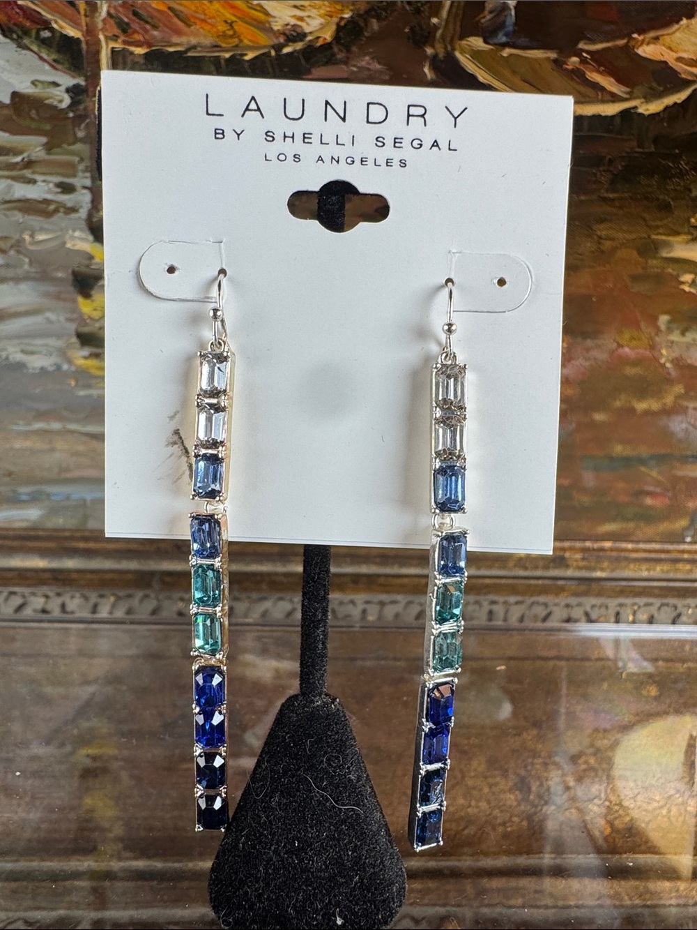 0750Laundry by Shelli Segal Silver Multicolor Linear Drop Earrings Blue & Teal